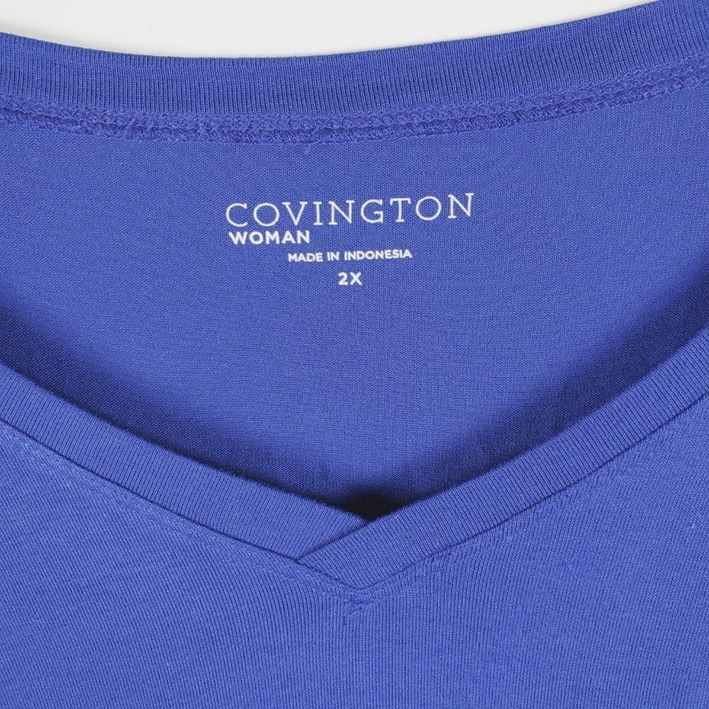 Covington Woman Cobalt Blue High-Low V-Neck 3/4 Button Strap Sleeves Sz 2X - Picture 6 of 12